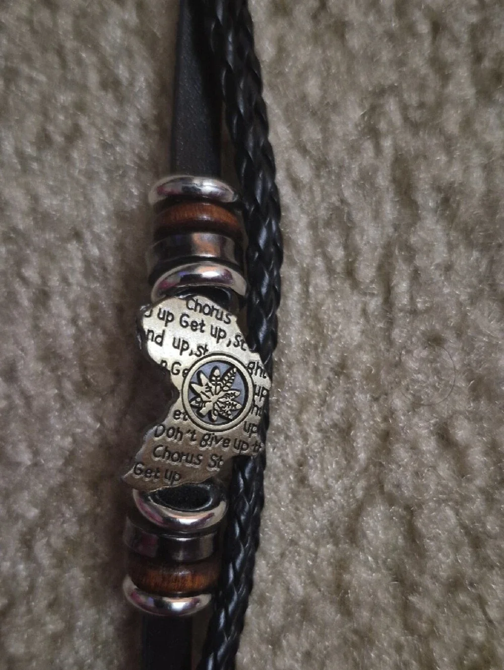 Men's Black Genuine Leather Braided Wrist Bracelet with Metal Bead Accent (NWT)